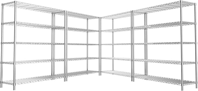 MODCART Storage Shelves, 4 PCS 48" L x 20" W x 72" H Heavy Duty Garage Wire Shelving Unit Loads 2000LBS, 5-Tier Adjustable Metal Industrial Utility Shelf Rack for Kitchen, Laundry Room, Basement