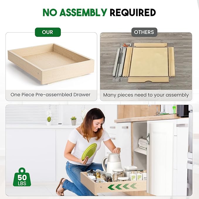 Lille Home Pull Out Drawers for Cabinets, 17" W x 21" D Wood Pull Out Cabinet Organizer, Soft Close Slide Out Drawer for Kitchen Cabinets, Pantry & Storage Pull-Out Shelves, Easy DIY Installation