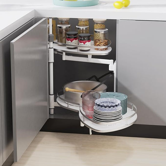 Blind Corner Cabinet Pull Out 2 Tier, Swing Right Magic Corner Organizer, 36" Width, Height Adjustable
