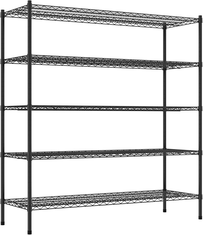 Commercial NSF Listed Black Epoxy Stationary Wire Shelving Kit 21" x 60" x 64", with 5 Shelves Perfect for Warehouse, Walk-in Refrigerator, Freezer, Grocery Store, Restaurant, Dishroom