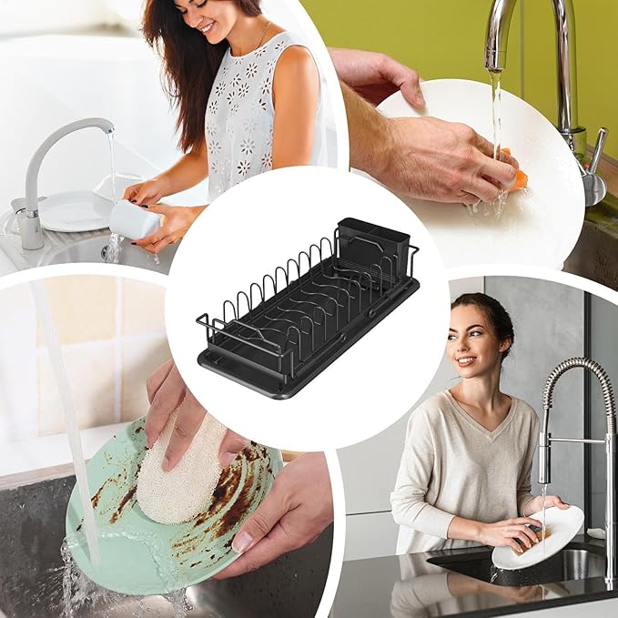 Dish Drying Rack, Retractable Sink Drainer, Adjustable Non Slip Organizer for Kitchen Counters Apartment RV Farmhouse Use Holding Pots Pans Utensils, Space Saving Design for Daily Cleaning