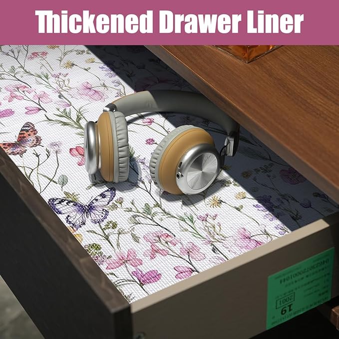 Vuacepe Drawer and Shelf Liner for Kitchen Cabinets,Non-Adhesive Drawer Liner,Non-Slip Floral Shelf Liners,Strong Grip Waterproof Easy to Clean Cabinet Liners for Drawers Cupboard Shelves 12IN×16.4FT