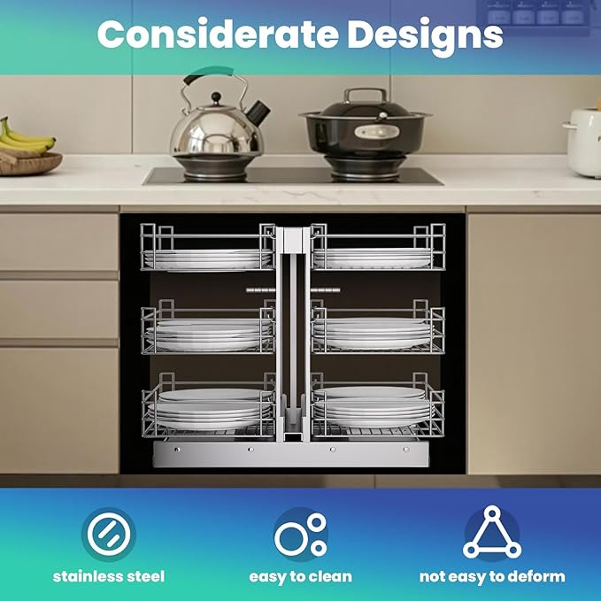 15" W Blind Corner Cabinet Pull Out Organizer, 3 Tier 6-Basket Sliding Cabinet Shelves, Slide Out Storage, Corner Cabinets Shelf for Blind Corner Kitchen/Bathroom Cabinets, Easy to Install&Maintain
