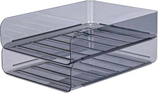2 Pack Stackable Paper Tray Organizer, Clear File Organizer for Desk, Office Organizer and Storage for Desk Accessories, Notes, Books, File Paper, Document, Black