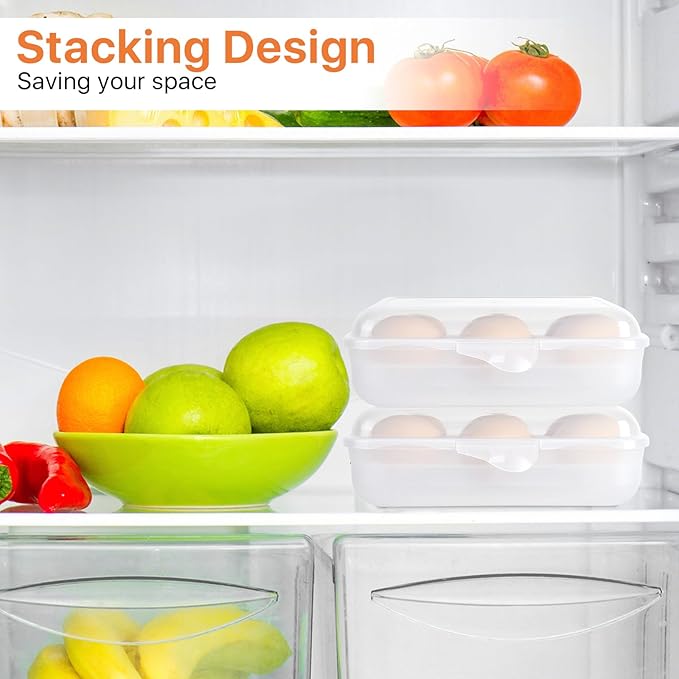 Boocalny 2 Pack 6 Grid Egg Holder, Plastic Egg Container for Fridge, Shockproof Leak-proof Egg Carrier, Portable Egg Tray Egg Storage Box for Camping Picnic Hiking Travel Outdoor (Clear White)