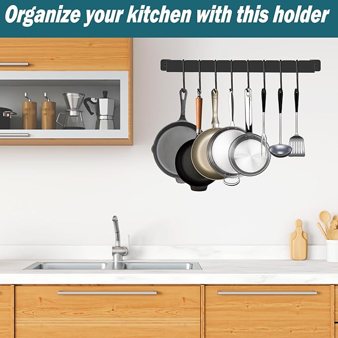 Wall-Mounted Utensil Rack Hanger Steel-made Kitchen Utensil Rack Organizer Pot Pans Wall Hanger Holder for Rustic Iron Kitchen Organizer with Ten Hanging Hooks（2 Pack）