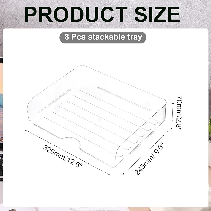 PATIKIL 12.6"x9.6"x2.8" Stackable Letter Tray, 8-Tier Paper Organizer Rectangular Plastic Desk Organizer Accessories File Holder for Office Desk Drawers Paper Storage, Clear