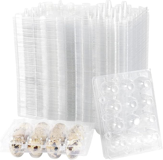 JOIKIT 50 PCS 12 Cavity Clear PVC Quail Egg Cartons, Stackable Egg Storage Box, Plastic Bulk Cartons for Quail Eggs