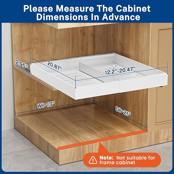 2 Pack Pull Out Cabinet Organizer Expandable Width(12.2"-20.47") & 21"Deep, Insputer Slide Out Drawers for Kitchen, Pantry with Magnetic Panel, Upgrade 3 Slide Rails, No Drill Adhesive Roll Out Shelf