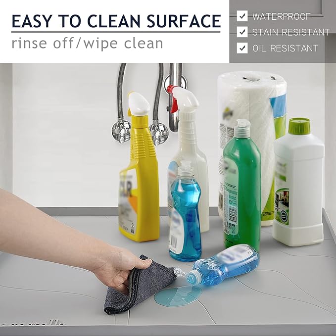 Vangostella Heavy Duty Under Sink Mat,28" x 22" Silicone Waterproof Mat,Extra Thick Under Sink Liner,Kitchen Bathroom Cabinet Mat and Protector for Drips Leaks Spills£¬Grey