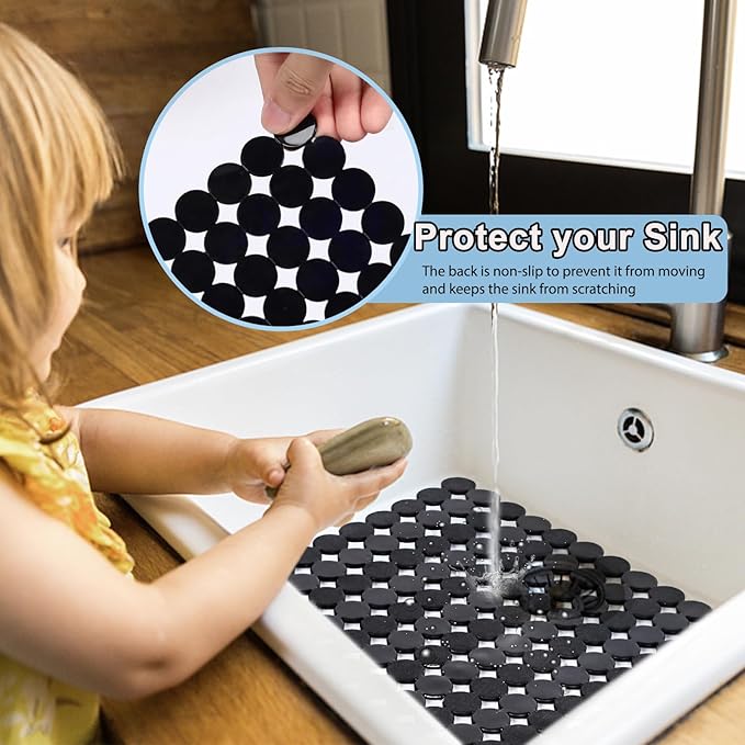 YTCYKJ Kitchen Sink Mat,2 Pack Sink Protectors for Kitchen Sink,Sink Mats with Scissors for Stainless Steel/Ceramic Sinks, Fast Draining,Easy to Clean,Diy Cut,15.7 X 11.8 Inch(Dark Black)