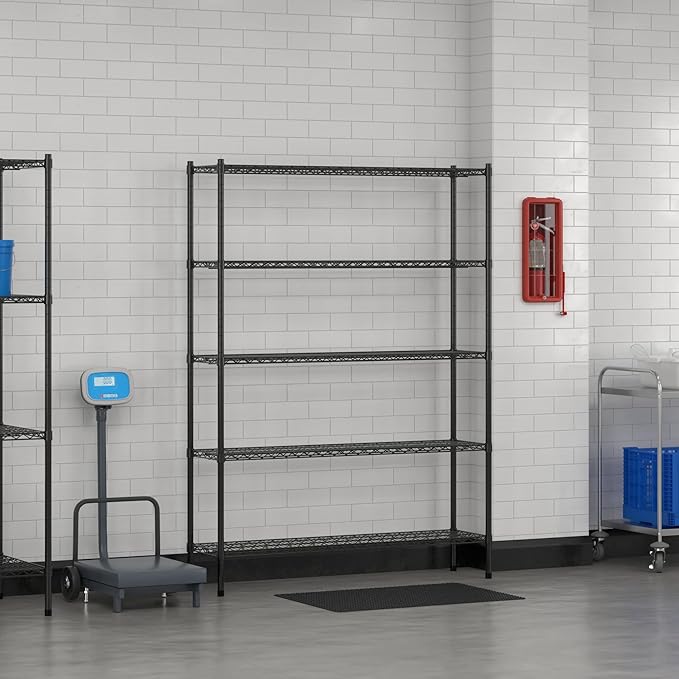 Commercial NSF Listed Black Epoxy Stationary Wire Shelving Kit 14" x 54" x 74", with 5 Shelves Perfect for Warehouse, Walk-in Refrigerator, Freezer, Grocery Store, Restaurant, Dishroom