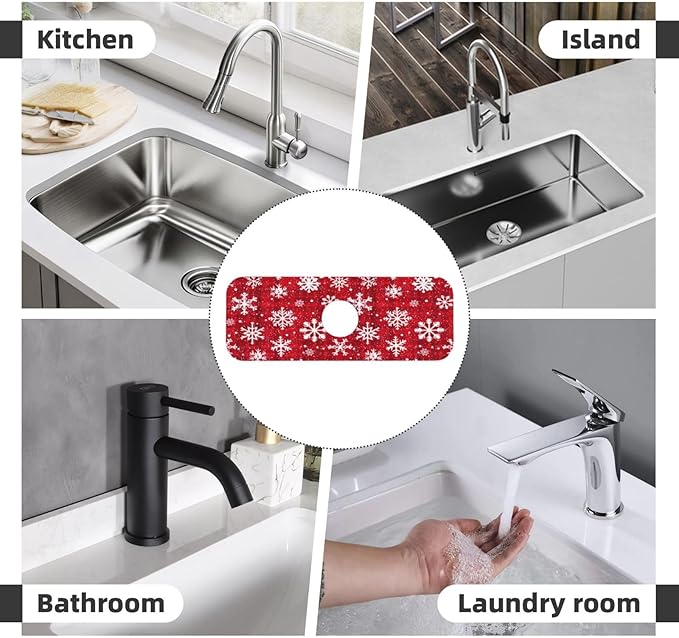 Sink Faucet Mat Winter Snowflake Kitchen Splash Guard Absorbent Bathroom Sink Mat Around Faucet 15" x 5.5" Drying Mats Stone Draining Mat