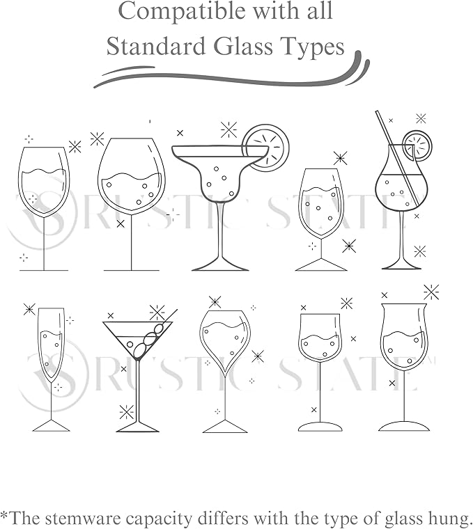 Rustic State Vigo 4 Sectional Adjustable Under Cabinet Mount Wood Stemware Rack Hanging Shelf Glassware Holder Bar Organizer with up to 12 Wine Glass Storage 12 Inch Deep White