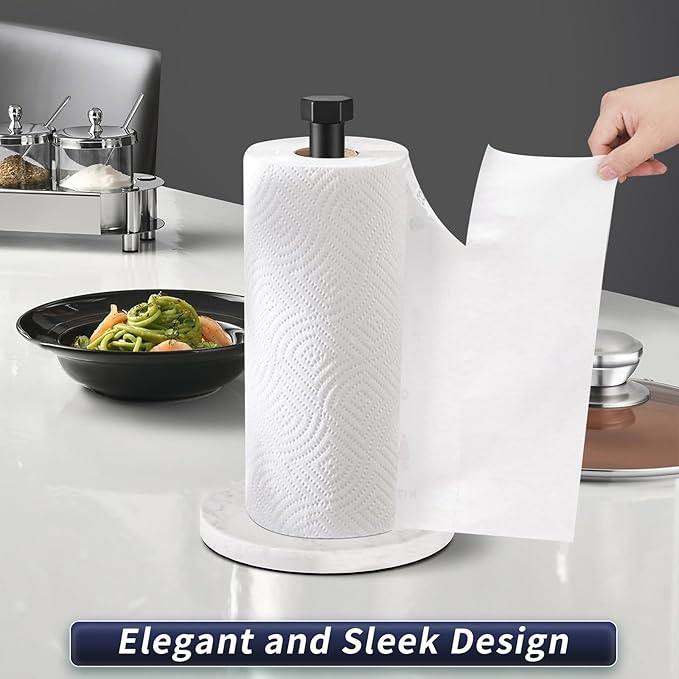 Paper Towel Holder, Kitchen Paper Towels Holder Stand, Stainless Steel Paper Towel Holder -High-Grade Marble Weighted Base, Non-Slip Protect The countertop - Matte Black