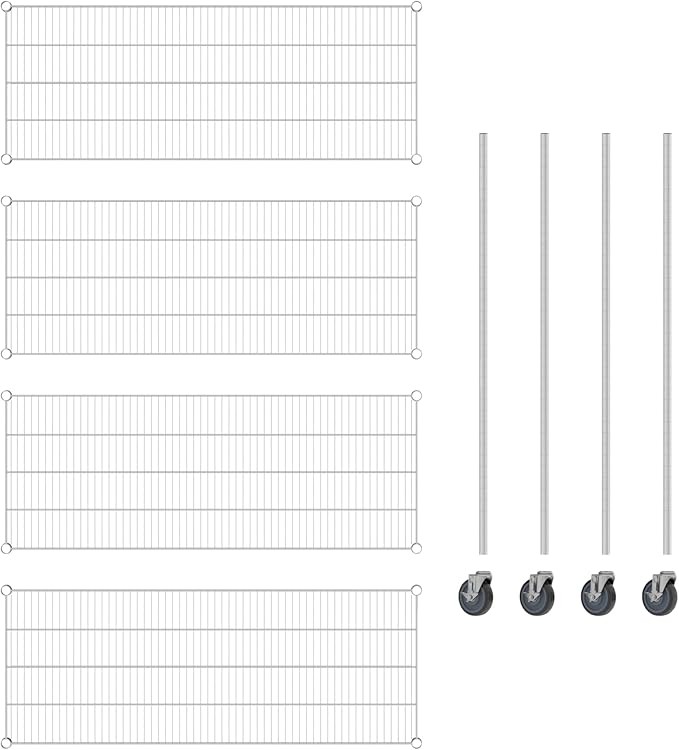 Commercial NSF Listed Chrome Mobile Wire Shelving Kit 21" x 54" x 60", with 4 Shelves Perfect for Warehouse, Walk-in Refrigerator, Freezer, Grocery Store, Restaurant, Dishroom