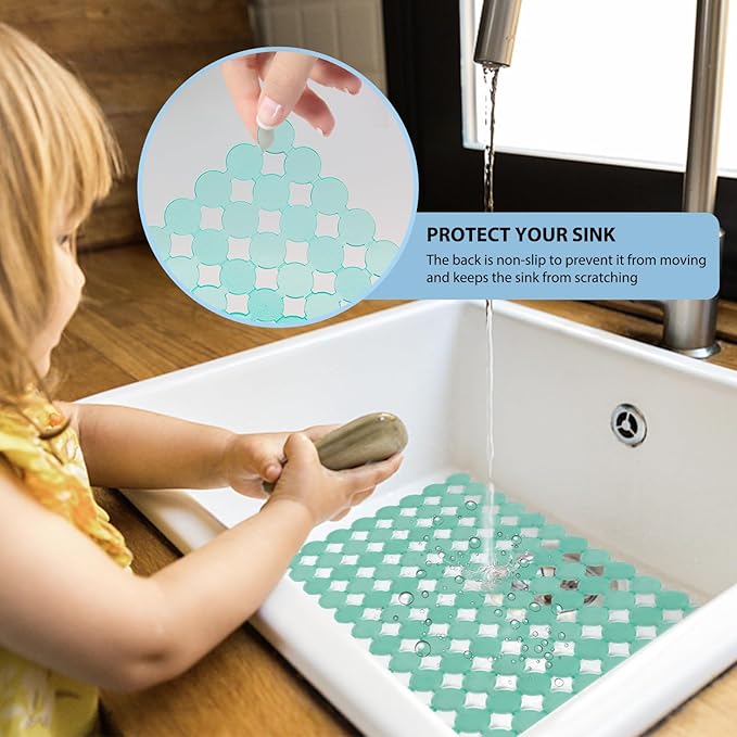 Kitchen Sink Mat,2 Pack Sink Protectors for Kitchen Sink,Sink Mats with Scissors for Stainless Steel/Ceramic Sinks, Fast Draining,Easy to Clean,Diy Cut,15.7 X 11.8 Inch(Light Green)