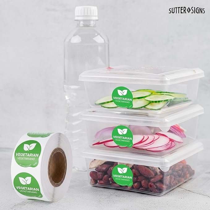 Vegetarian Food Labels 500 pcs | 1" Dot Bold Sticker Labels for Party Buffet, Delis, Sandwich Shops, Food Containers
