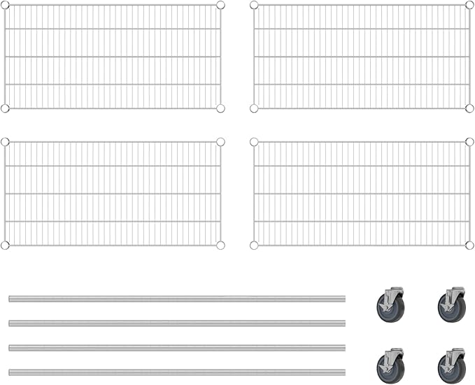 Commercial NSF Listed Chrome Mobile Wire Shelving Kit 18" x 36" x 60", with 4 Shelves Perfect for Warehouse, Walk-in Refrigerator, Freezer, Grocery Store, Restaurant, Dishroom