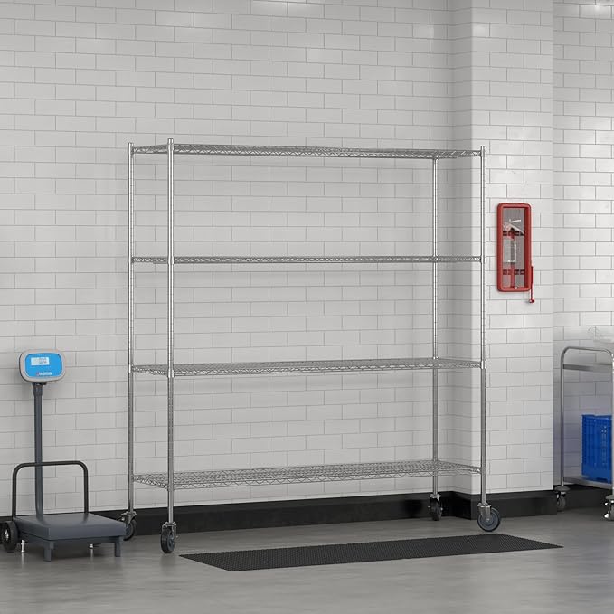 Commercial NSF Listed Chrome Mobile Wire Shelving Kit 21" x 72" x 80", with 4 Shelves Perfect for Warehouse, Walk-in Refrigerator, Freezer, Grocery Store, Restaurant, Dishroom
