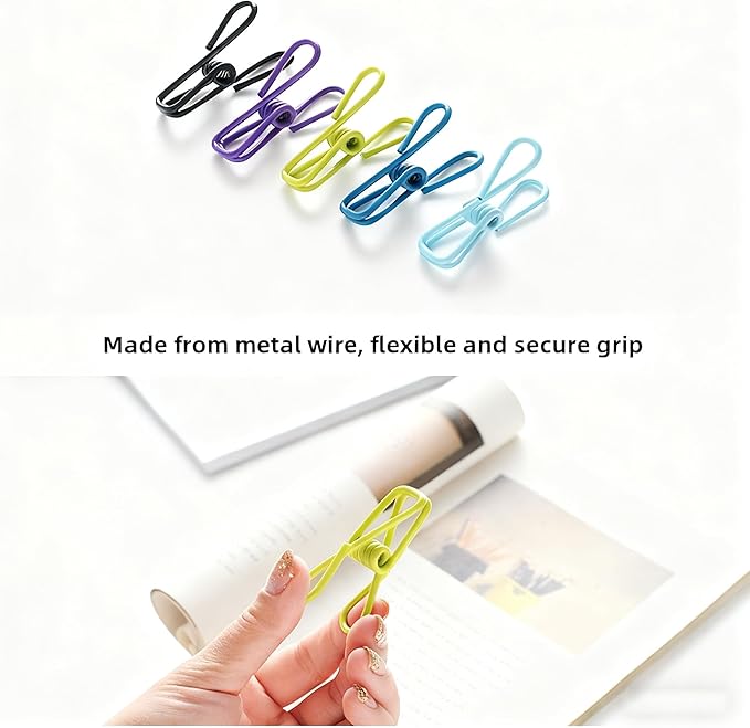 10 Pack Chip Clips, Bag Clips, Clothes Pins | Reusable Metal Heavy Duty PVC-Coated Wire Utility Food Clip for Kitchen, Laundry Clothespins, Office | Rustproof Waterproof Durable | Assorted Colors