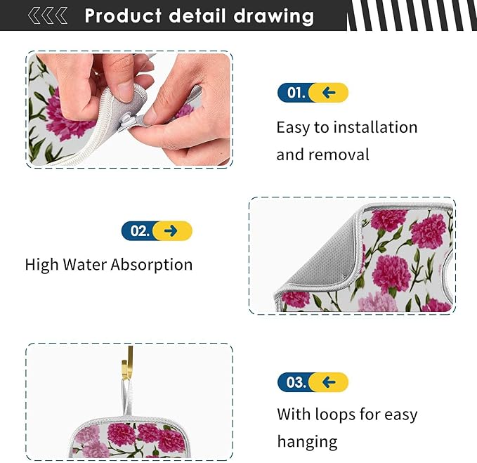 2 PCS Kitchen Sink Splash Guard 14.9 Inch Faucet Mat for Kitchen Sink Bathroom Sink Faucet Absorbing Drip Drain Mat Pad Microfiber Soft Washable Beige and Pink Carnation