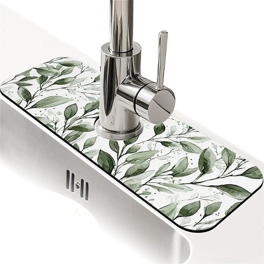 Kitchen Sink Splash Guard，Watercolor-sage foliage Faucet Mat Sink Gadgets-Super Absorbent Fast Drying Mat Drip Catcher for Kitchen, Bathroom,Sink Mat, Dish Drying Mat, Bathroom(15" X 5.5" )