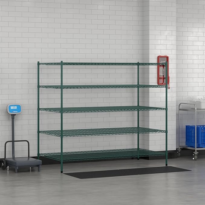 Commercial NSF Listed Green Epoxy Stationary Wire Shelving Kit 36" x 72" x 64", with 5 Shelves Perfect for Warehouse, Walk-in Refrigerator, Freezer, Grocery Store, Restaurant, Dishroom