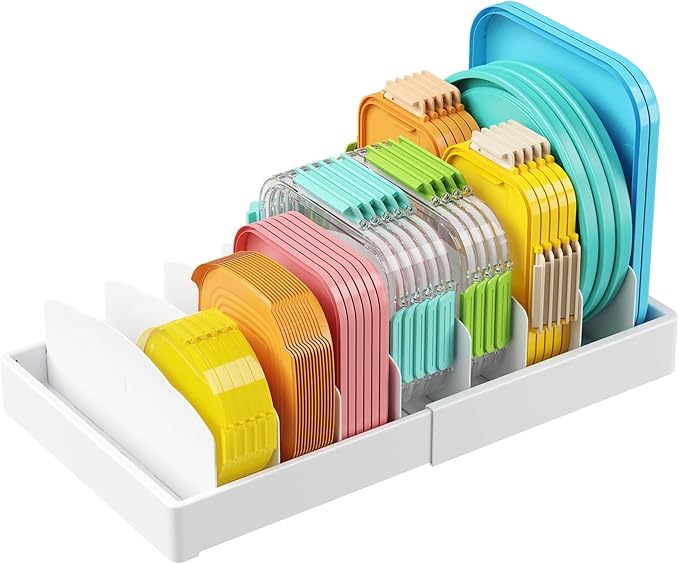 Lifewit Plastic Adjustable Lid Organizers Inside Cabinet, Large Expandable 9.8-17" Lids Holder with 8 Dividers & 9 Compartments for Kitchen Organization, Plate, Bowl Organizer for Tall Drawer