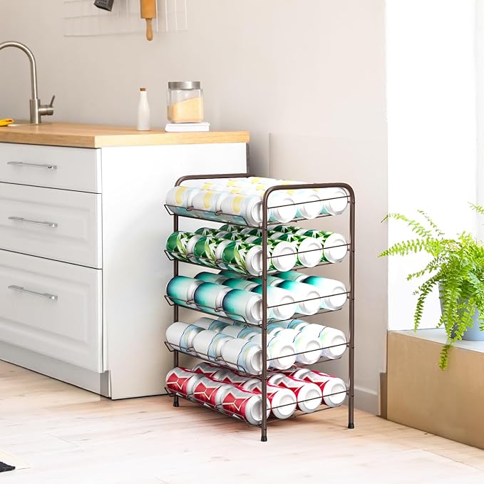 smusei Can Holders Organizer for Pantry 5-Tier Can Storage for Pantry Shelf Hold up to 60 Cans with Rack Dispenser for Countertop Kitchen Shelf, Soda Drinks, Rustic Brown