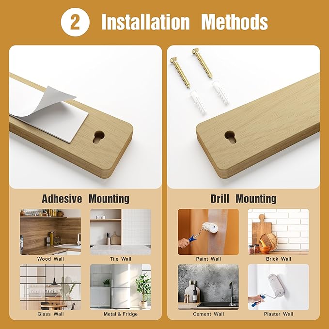 Magnetic Knife Holder for Wall, 16" Acacia Wood No Drill Knife Magnet Strip Use as Tool Key Storage Knife Bar, Powerful Wall Mounted Magnetic Knife Rack for Refrigerator & Kitchen Utensil Organizer