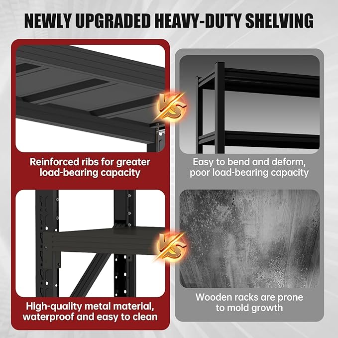 60" W Storage Shelves, 4 Tier Metal Garage Shelving Units, 5000LBS Heavy Duty Adjustable Shelf, Garage Storage Rack, Industrial Shelving for Shop, Warehouse,60" W x 24" D x 79" H