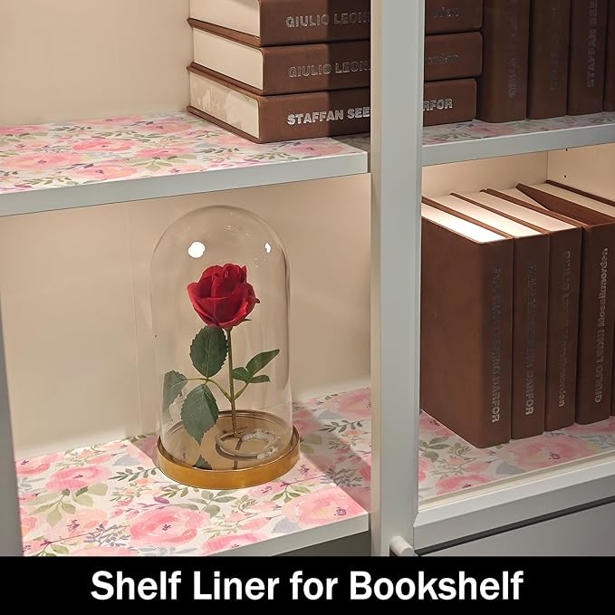 Amiitay Peach Peony Shelf and Drawer Liner 12IN x 20FT,Non-Adhesive and Strong Non-Slip Floral Cabinet Drawer Liners for Kitchen Shelf, Waterproof Cupboard Liners,Easy to Clean