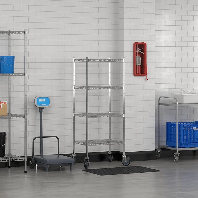 Commercial NSF Listed Chrome Mobile Wire Shelving Kit 18" x 24" x 60", with 4 Shelves Perfect for Warehouse, Walk-in Refrigerator, Freezer, Grocery Store, Restaurant, Dishroom