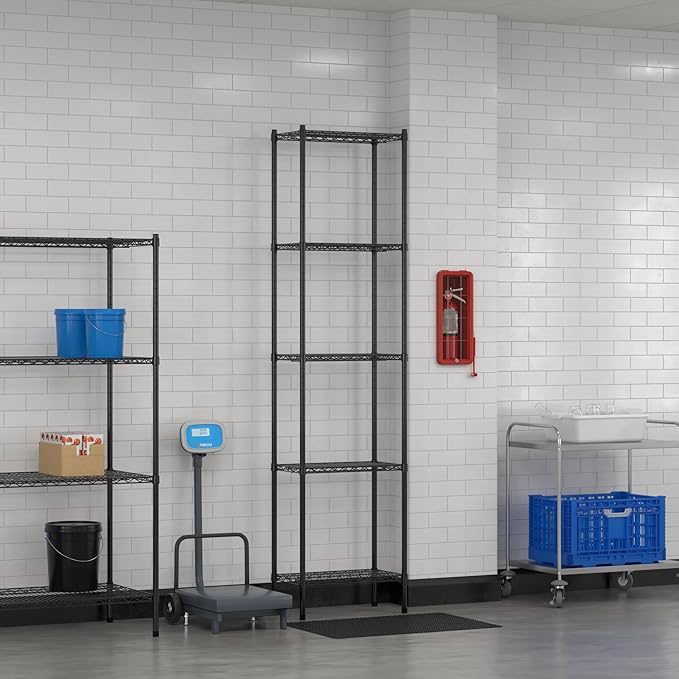 Commercial NSF Listed Black Epoxy Stationary Wire Shelving Kit 14" x 24" x 96", with 5 Shelves Perfect for Warehouse, Walk-in Refrigerator, Freezer, Grocery Store, Restaurant, Dishroom