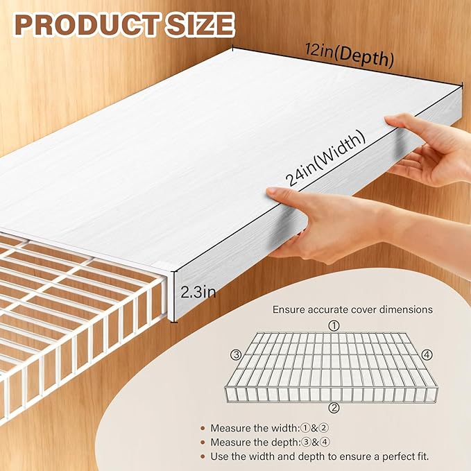 Wire Rack Covers for Shelves, 24 * 12 inch Wires Shelf Ccover, Shelfs Covers for Wire Shelving, Easy to Cut Install Wires Shelf 0.31-inch Thick Moisture Durable Shelfs Liner for Kitchen, Pantry White
