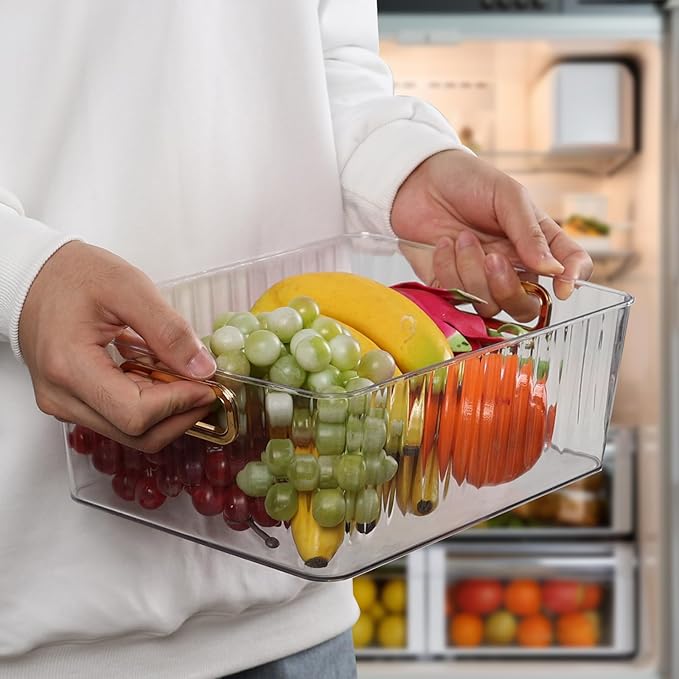Clear Plastic Storage Bin, 4 Pack Pantry Organizer Containers