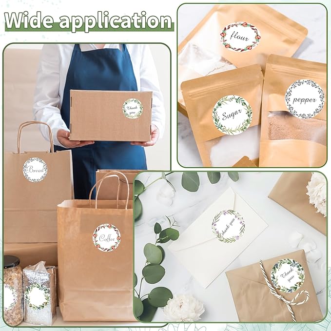 400Pcs Canning jar Labels,2 inch White Mason jar Labels,Christmas Gift Labels Tags Stickers,5 Design of Floral Wreath,Spice Labels Stickers for Storage Organizing Tags Envelop Seal