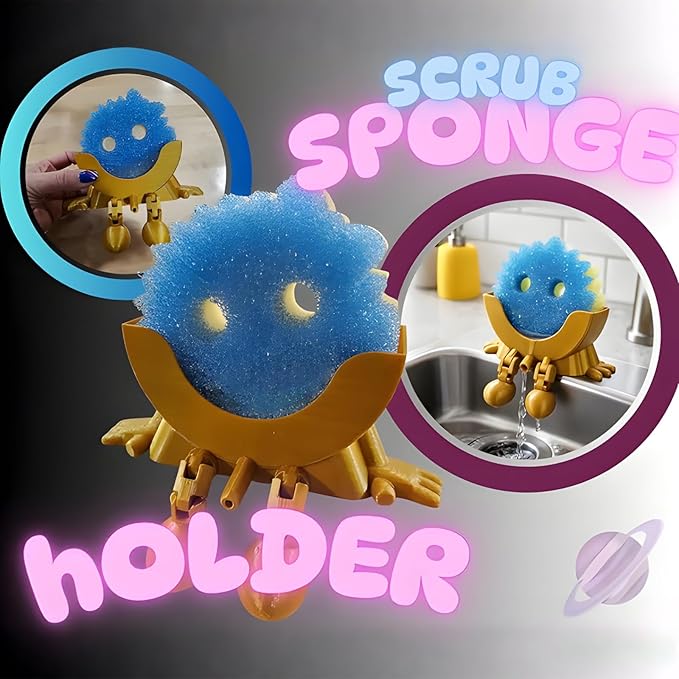 Peeing Scrub Sponge Holder, Sponge Holder for Kitchen Sink,Sink Caddy Smiley Face, 4-in-1 Sponge Holder for Holding Soap, Brush, ScrubberSponge,Stopper (Light Blue)
