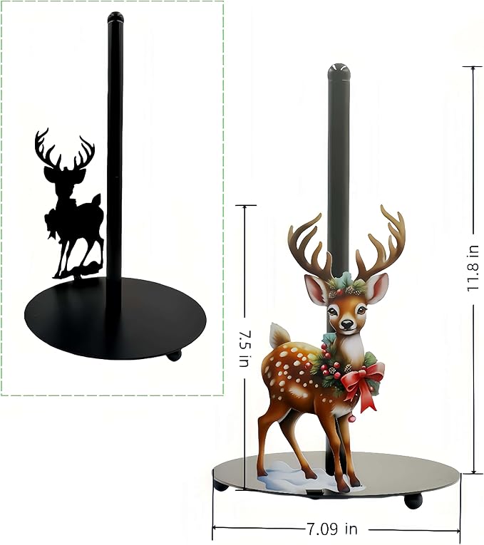 Deer Paper Towel Holder Countertop, Freestanding Paper Roll Holder,Easy One-Handed Tear Kitchen Paper Towel Stand with Weighted Base,Cute Animal Home Decor for Kitchen and Bathroom Countertop(1 Pack)
