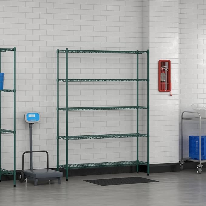 Commercial NSF Listed Green Epoxy Stationary Wire Shelving Kit 14" x 54" x 74", with 5 Shelves Perfect for Warehouse, Walk-in Refrigerator, Freezer, Grocery Store, Restaurant, Dishroom