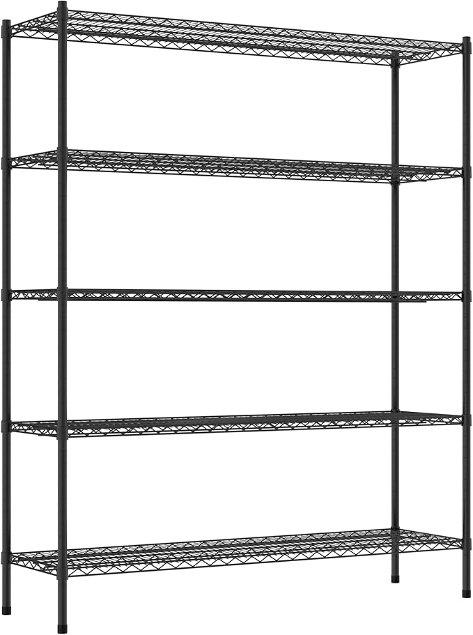 Commercial NSF Listed Black Epoxy Stationary Wire Shelving Kit 18" x 60" x 74", with 5 Shelves Perfect for Warehouse, Walk-in Refrigerator, Freezer, Grocery Store, Restaurant, Dishroom