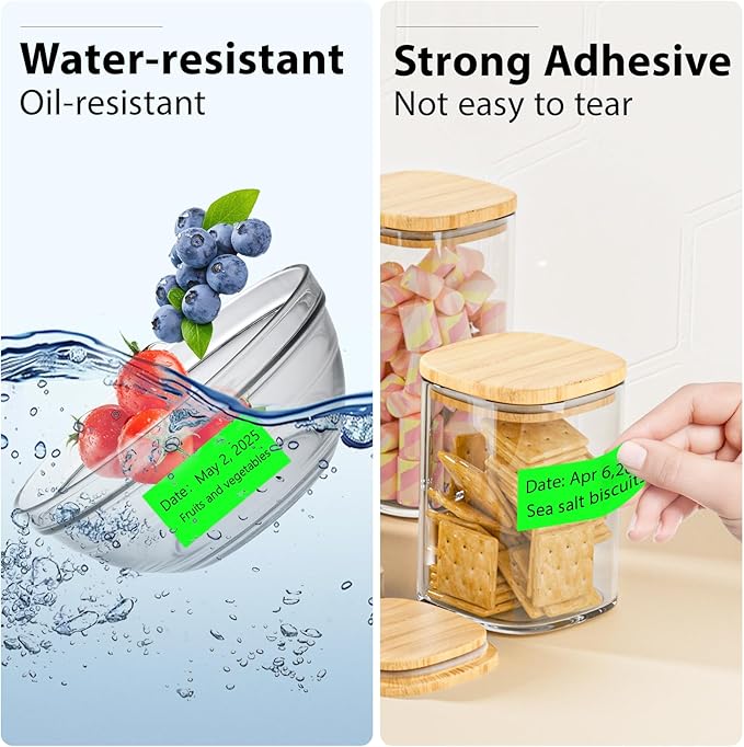 PALAIBEIQI 1x2 Inch Thermal Labels,500PCS Rectangle Stickers,Waterproof Removable Blank Stickers for Address,Jars,Freezer Containers & Pantry Organization,Fluorescent Green