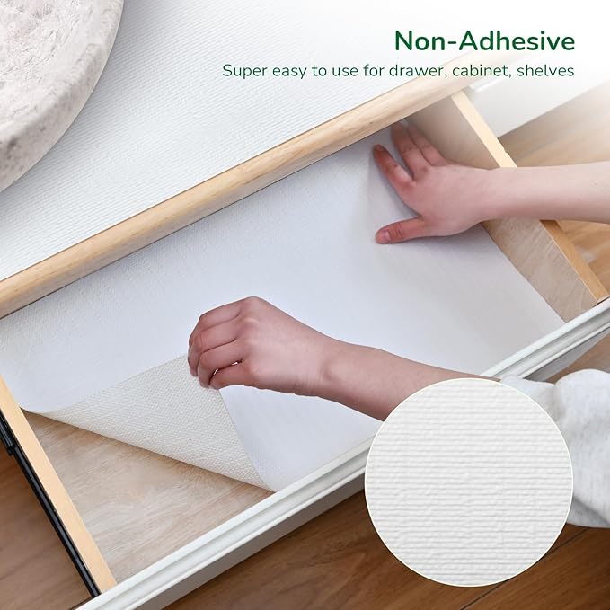 Shelf and Drawer Liners for Kitchen Cabinets Non-Adhesive Cabinet Liner Non-Slip, Waterproof Shelf Paper Thickened Mats, Protect Shelves, Cupboard, Pantry, Bathroom Drawers, Dresser White 17.5Inx20FT