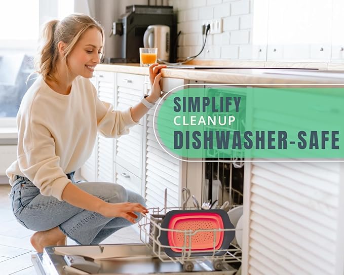Comfify XL Large Kitchen Strainer - Collapsible Silicone Over-The-Sink Colander with Extendable Handles - Use with Pasta, Fruit, Berries & Veggie - 6 Quart - Coral