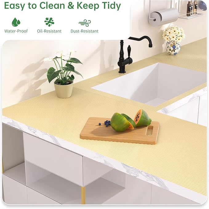 Shelf and Drawer Liner for Kitchen Cabinet, Non-Adhesive 18in x 360in Waterproof Durable Thickened EVA Material Easy-to-Cut Contact Paper Non Slip Mat for Refrigerator, Cupboard, Dresser