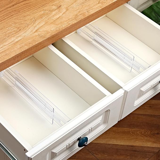 Drawer Dividers Plastic, 3.2" High, 13.5-22" Adjustable Drawer Organizers, Expandable Separators, Dividers Clothes, for Bedroom, Bathroom, Kitchen, Fridge, Office, Organization and Storage