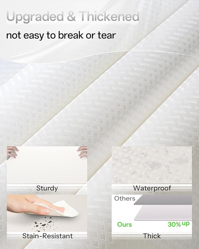Shelf and Drawer Liner for Kitchen Cabinet, Non-Adhesive 24in x 240in Waterproof Contact Paper Refrigerator Liners Thickened Durable EVA Material Non Slip Mat for Dresser Cupboard Pantry Protector