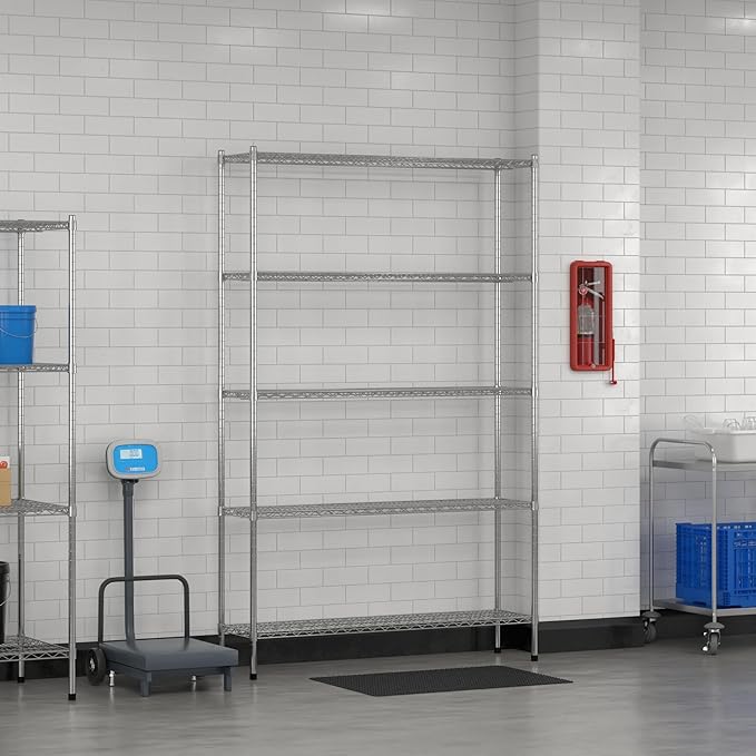 Commercial NSF Listed Chrome Stationary Wire Shelving Kit 14" x 54" x 86", with 5 Shelves Perfect for Warehouse, Walk-in Refrigerator, Freezer, Grocery Store, Restaurant, Dishroom
