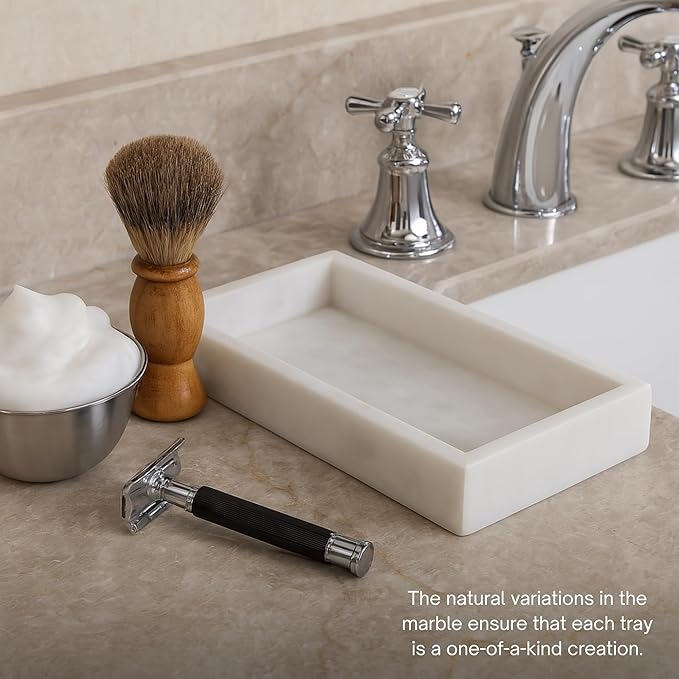 Bey-Berk White Marble Napkin Holder - Guest Towel Tray for Bathroom, Kitchen Counter, and Outdoor Use